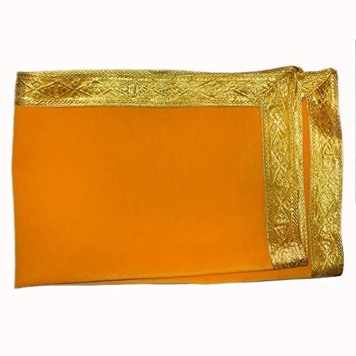 MARSHLAND Pooja Chowki Aasan Velvet Altar Cloth for Pooja Altar for Home Pooja Cloth Temple Red 100x100cm Yellow - Image 2