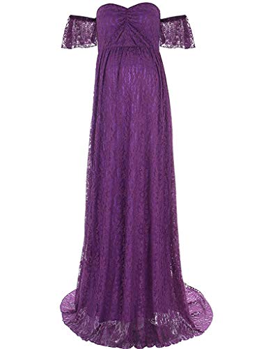 MYZEROING Maternity Photography Props Floral Lace Dress Fancy Pregnancy Gown for Baby Shower Photo Shoot (2XL, Purple) - Image 3