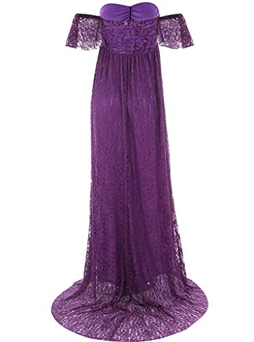 MYZEROING Maternity Photography Props Floral Lace Dress Fancy Pregnancy Gown for Baby Shower Photo Shoot (2XL, Purple) - Image 4