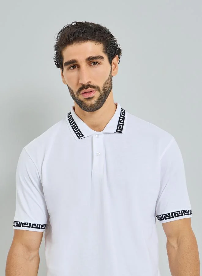 Men White Jacquard Relaxed Fit Pique Polo