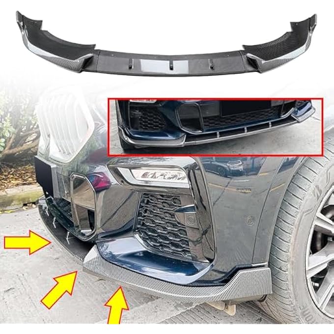 FINMOKAL Carbon Fiber Look Front Bumper Lip Splitter Spoiler Lower Protection Compatible with BMW X6 G06 M Sport 2019 2020-2023 - Image 3