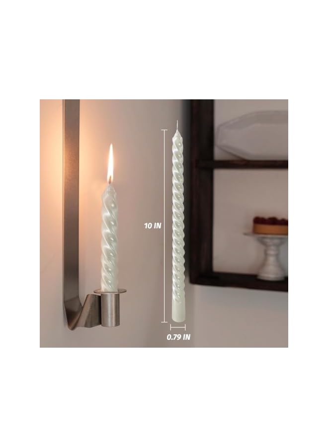 Green Tiger Taper Candles, 4 Pack Unscented 10 Inch Dinner Candle Set, Glossy Metal Style Candle Sticks, 8 Hours Burn Time, Smokeless Dripless Non-Toxic Hand Poured Candlesticks, White - Image 3