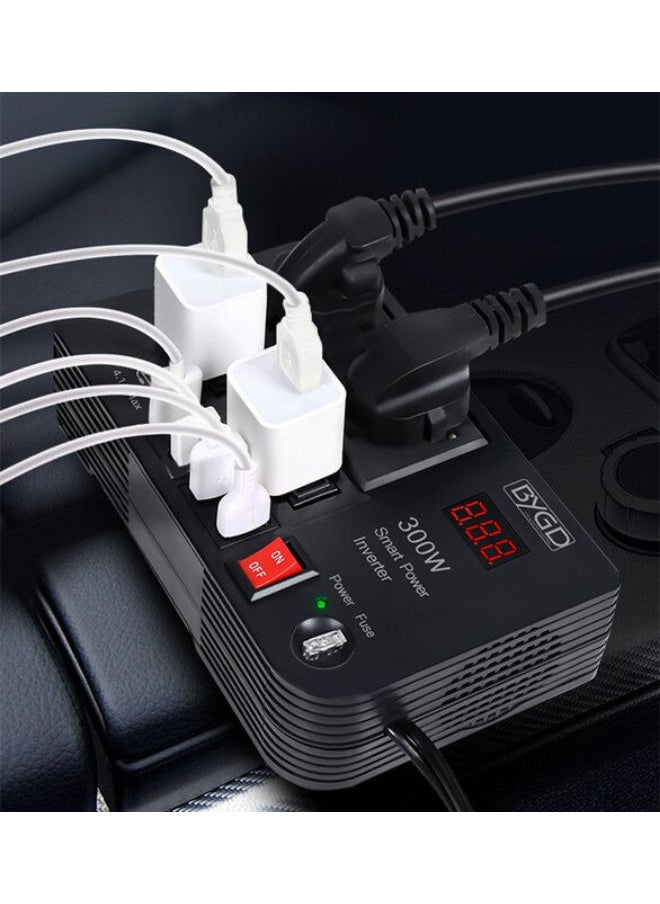 300W Car Power Inverter DC 12V/24V to 220V AC with 4 USB Ports Fast Charging with 2 Universal Sockets with Multifunctional LED Display Photovoltaic Inverter