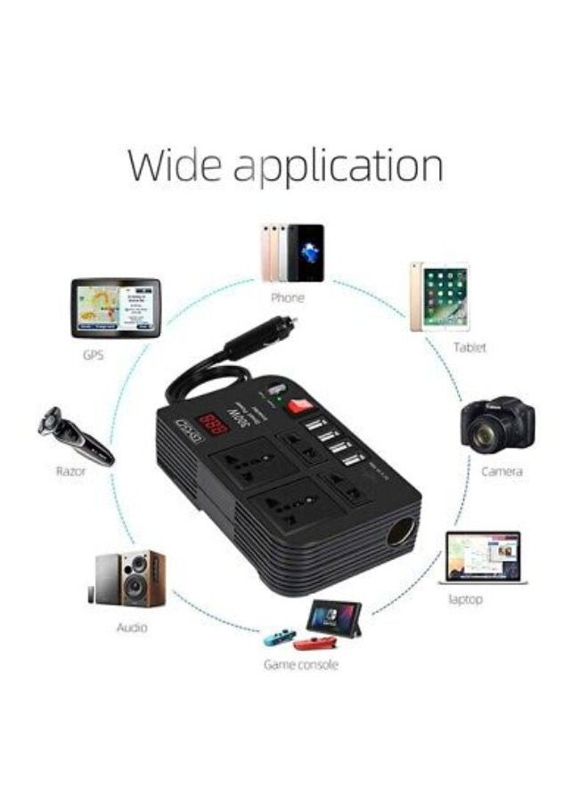 300W Car Power Inverter DC 12V/24V to 220V AC with 4 USB Ports Fast Charging with 2 Universal Sockets with Multifunctional LED Display Photovoltaic Inverter