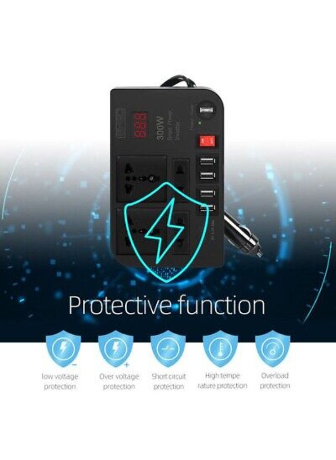 300W Car Power Inverter DC 12V/24V to 220V AC with 4 USB Ports Fast Charging with 2 Universal Sockets with Multifunctional LED Display Photovoltaic Inverter