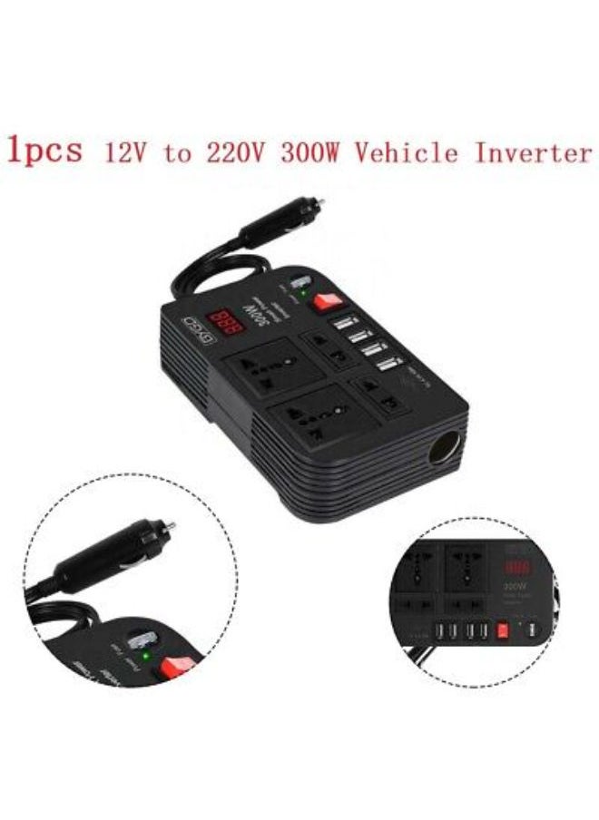 300W Car Power Inverter DC 12V/24V to 220V AC with 4 USB Ports Fast Charging with 2 Universal Sockets with Multifunctional LED Display Photovoltaic Inverter