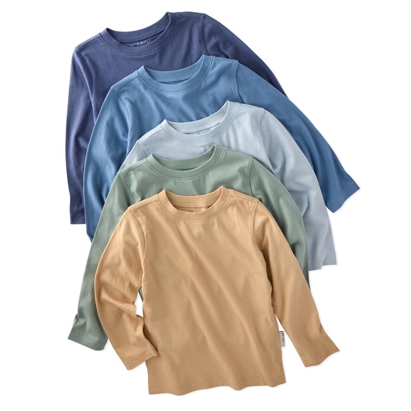 Butterblu London 5-Pack Long Sleeve T-Shirtsâ€‹ 100% Organic for Boys & Girls, Terra, 12 Months - Image 1