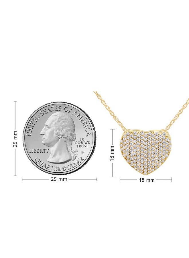 wishrocks - Round Cut Pave Set White Cubic Zirconia Puffed Heart Pendant Necklace In 14K Yellow Gold Plated 925 Sterling Silver Along With 18 Chain Jewelry Gift For Women Girls Teens - Image 1