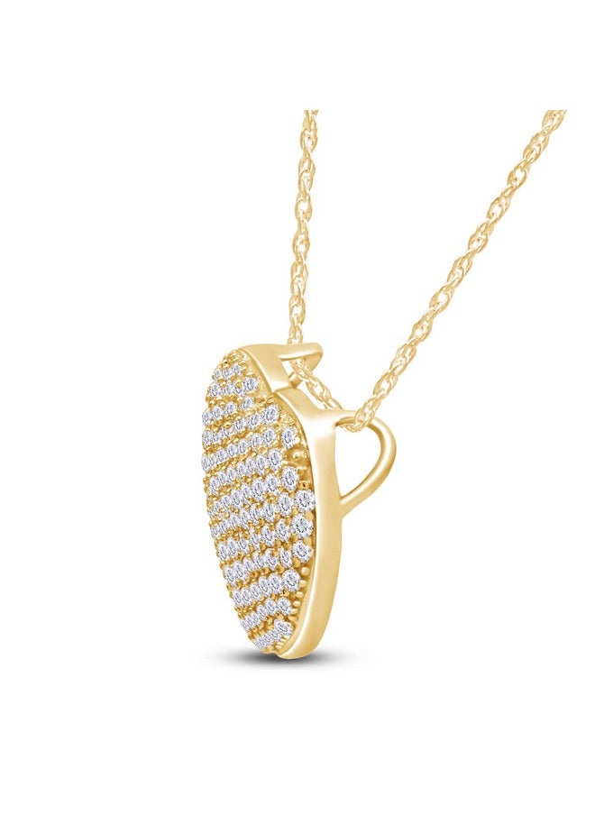 wishrocks - Round Cut Pave Set White Cubic Zirconia Puffed Heart Pendant Necklace In 14K Yellow Gold Plated 925 Sterling Silver Along With 18 Chain Jewelry Gift For Women Girls Teens - Image 1