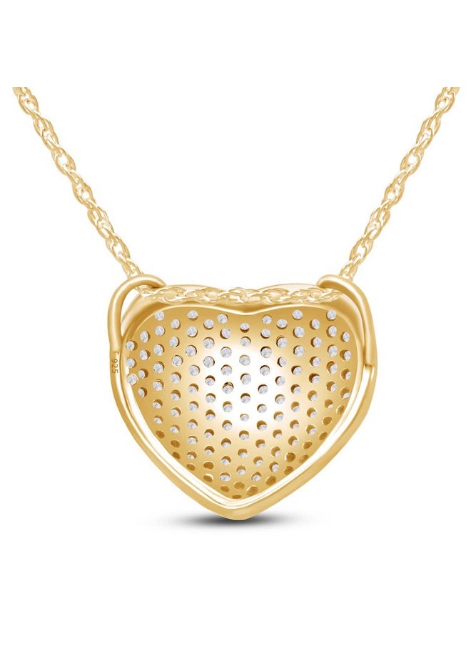 wishrocks - Round Cut Pave Set White Cubic Zirconia Puffed Heart Pendant Necklace In 14K Yellow Gold Plated 925 Sterling Silver Along With 18 Chain Jewelry Gift For Women Girls Teens - Image 1