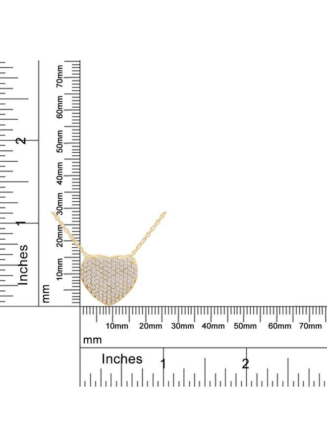 wishrocks - Round Cut Pave Set White Cubic Zirconia Puffed Heart Pendant Necklace In 14K Yellow Gold Plated 925 Sterling Silver Along With 18 Chain Jewelry Gift For Women Girls Teens - Image 1