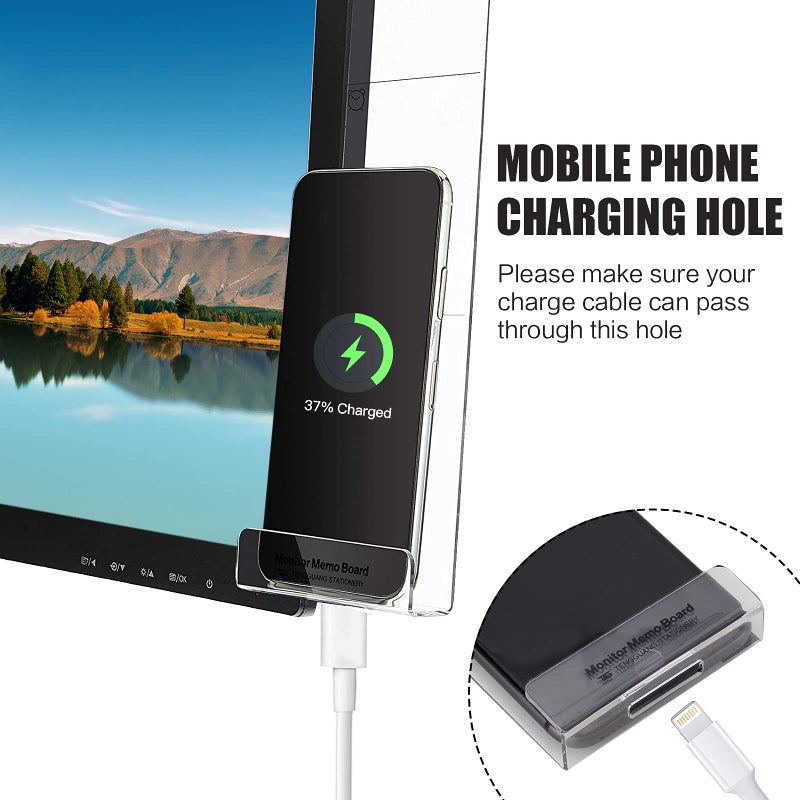 edooi Office Desk Accessories 2pcs Multifunction Computer Monitor Memo Board - Transparent Computer Side Panel Memo Creative Monitor Side Panel with Phone Holder Suitable for Office Home Desktop - Image 2