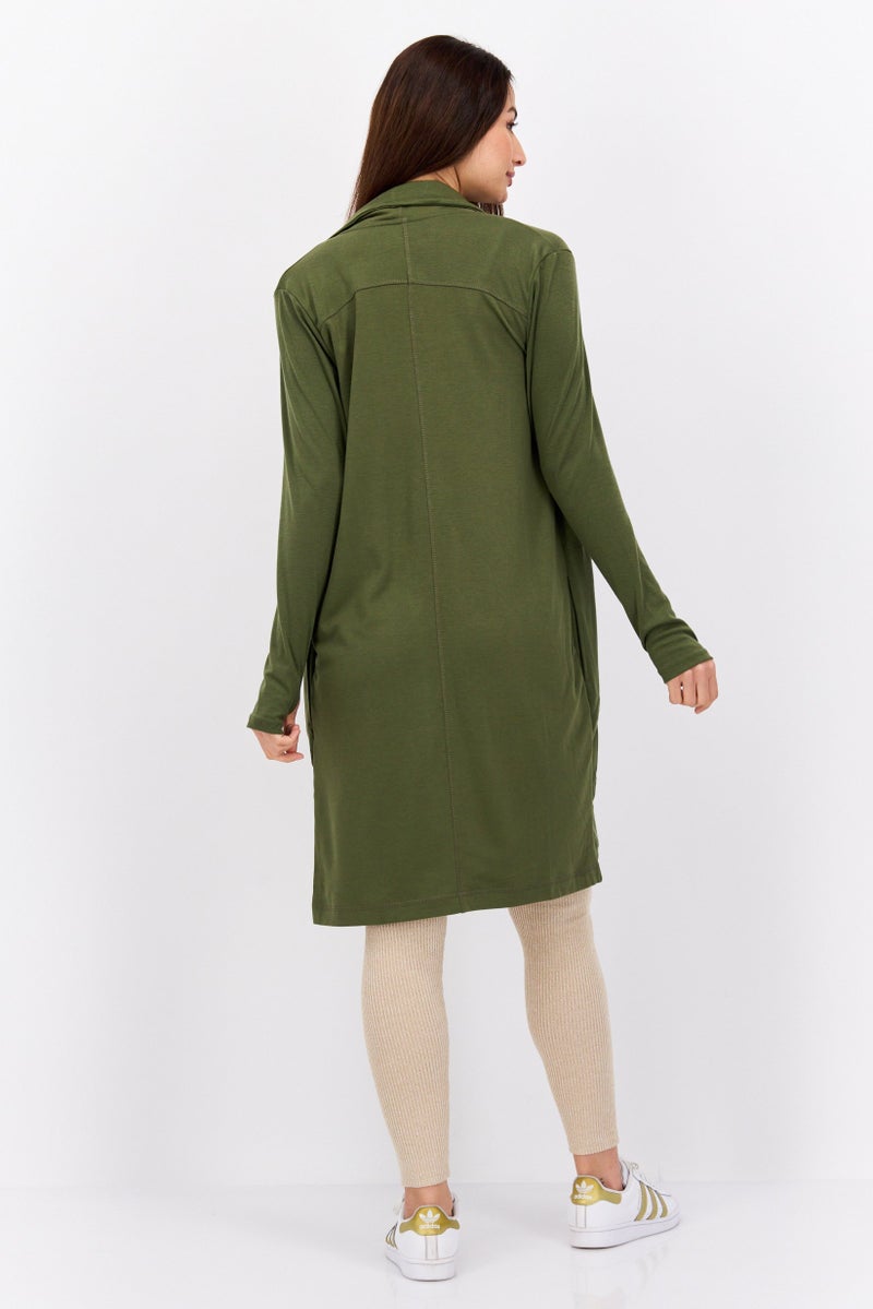 Jones New York Women Split Neck Long Sleeve Plain Open Front Cardigans, Olive  - Image 4