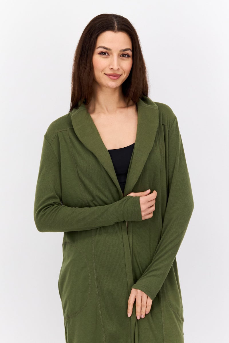 Jones New York Women Split Neck Long Sleeve Plain Open Front Cardigans, Olive  - Image 2