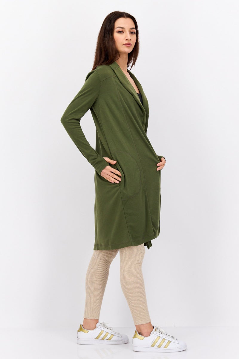 Jones New York Women Split Neck Long Sleeve Plain Open Front Cardigans, Olive  - Image 3