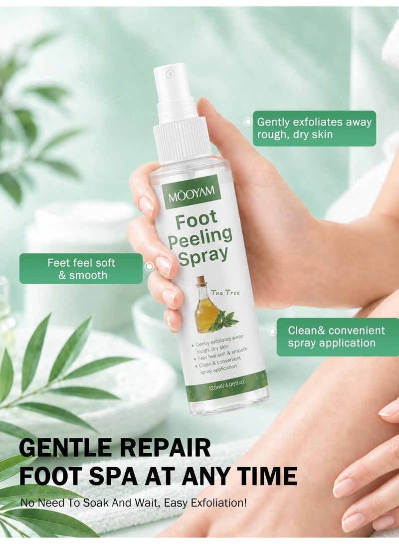 MOOYAM Foot Peeling Spray Exfoliating  , Tea Tree Foot Exfoliator Spray, Vegan Botanicals, Moisturizing & Smooth Feet Skin, Gently Exfoliates Away Rough, Dry Skin, 4.06fl.oz/120ml - Image 3