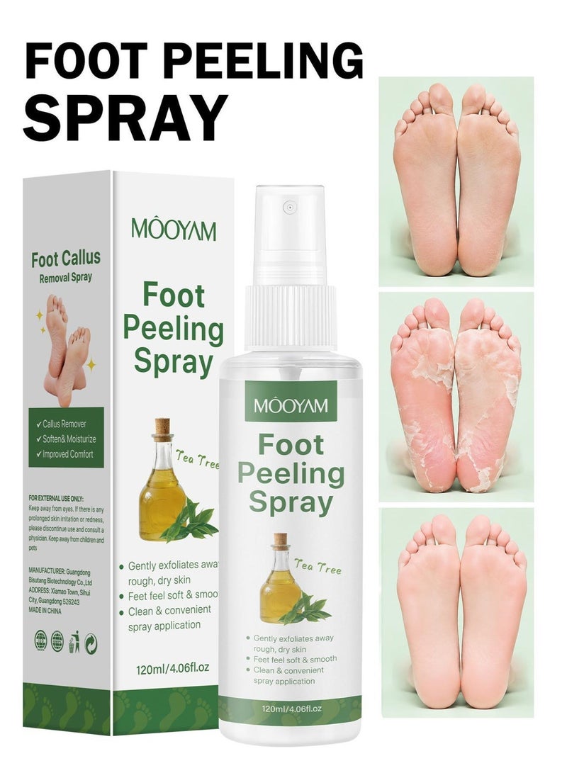 MOOYAM Foot Peeling Spray Exfoliating  , Tea Tree Foot Exfoliator Spray, Vegan Botanicals, Moisturizing & Smooth Feet Skin, Gently Exfoliates Away Rough, Dry Skin, 4.06fl.oz/120ml - Image 1
