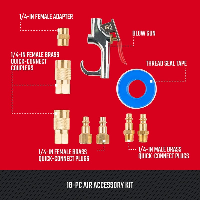 CRAFTSMAN CRAFTSMAN 18Piece Air Compressor Accessory Kit Includes Blow Gun Tire Inflator Brass Fittings and Storage Bag  - Image 3