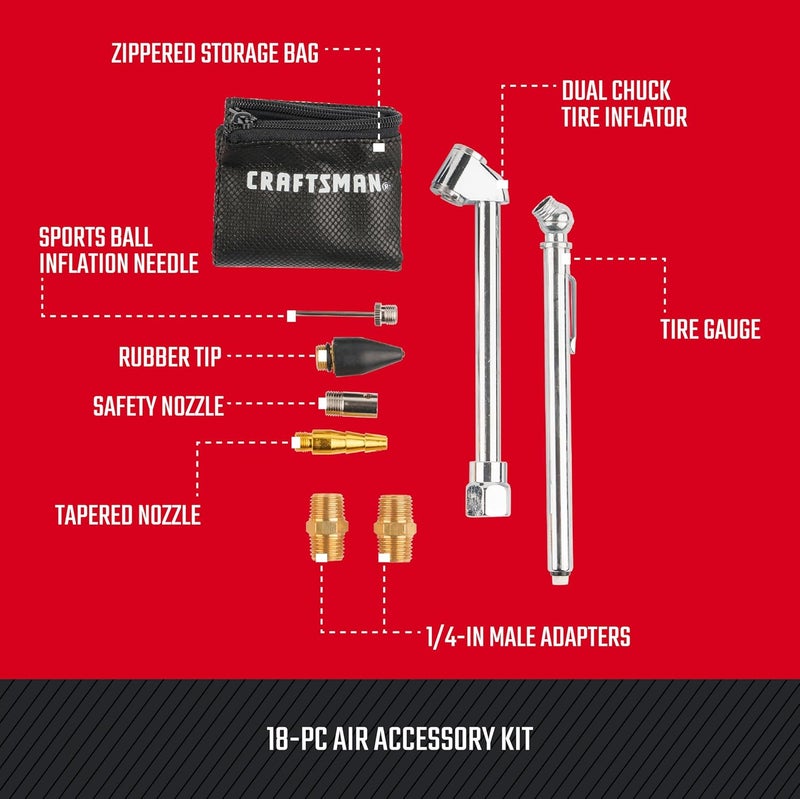 CRAFTSMAN CRAFTSMAN 18Piece Air Compressor Accessory Kit Includes Blow Gun Tire Inflator Brass Fittings and Storage Bag  - Image 4