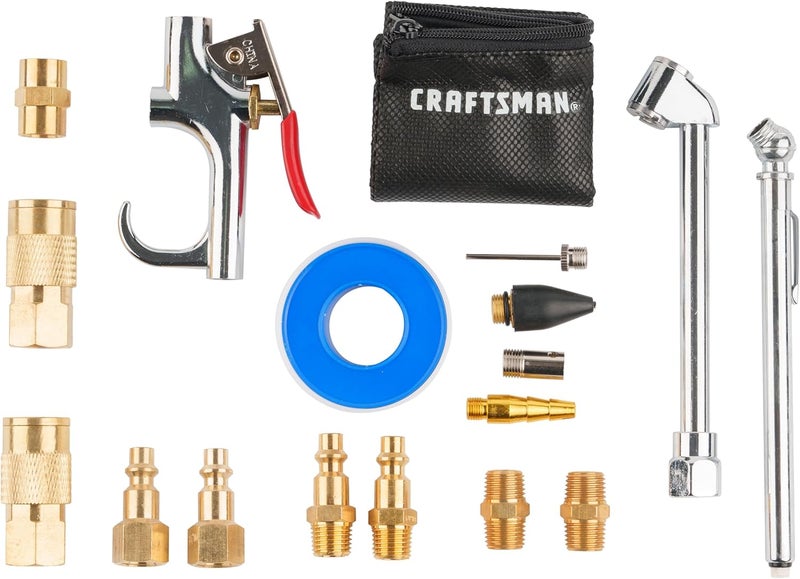 CRAFTSMAN CRAFTSMAN 18Piece Air Compressor Accessory Kit Includes Blow Gun Tire Inflator Brass Fittings and Storage Bag  - Image 1