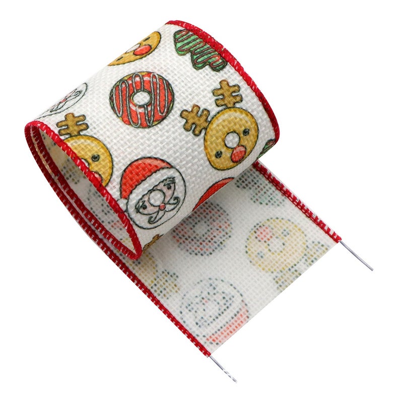 Christmas Burlap Wire Edge Ribbon with Overlock Tape, 5 Yards/Roll - Image 1