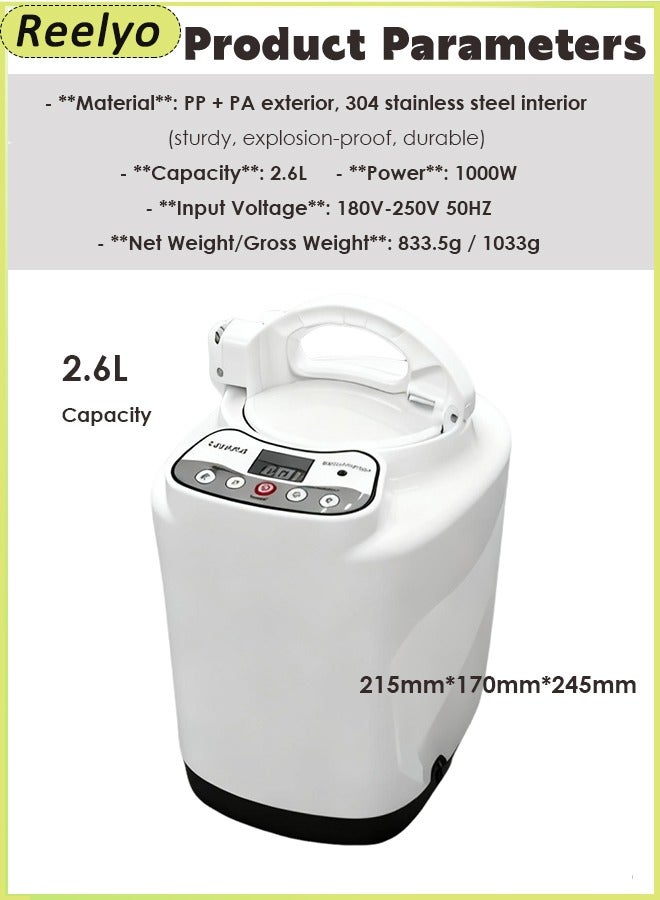Reelyo 2.6L Sauna Steamer, Fcc Certified 2.6L & 1000W Steam Generator, Sauna Steamer Machine with Remote Control, Portable Sauna Steamer with Sturdy Lid and Explosion-Proof Interior, white - Image 2