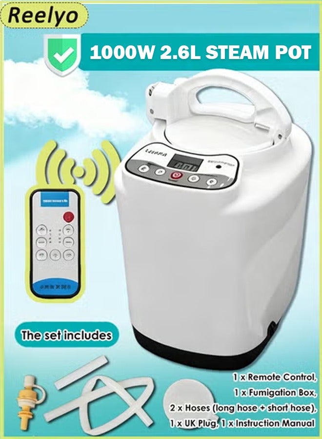 Reelyo 2.6L Sauna Steamer, Fcc Certified 2.6L & 1000W Steam Generator, Sauna Steamer Machine with Remote Control, Portable Sauna Steamer with Sturdy Lid and Explosion-Proof Interior, white - Image 1