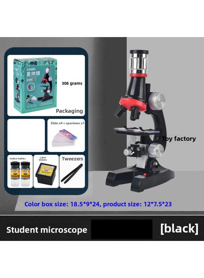 Children's Puzzle Early Education Simulation Biology Science Primary School Students' Laboratory Special High Definition Puzzle Microscope Toy-Color:Black Microscope Adjustable Brightness  - Image 1