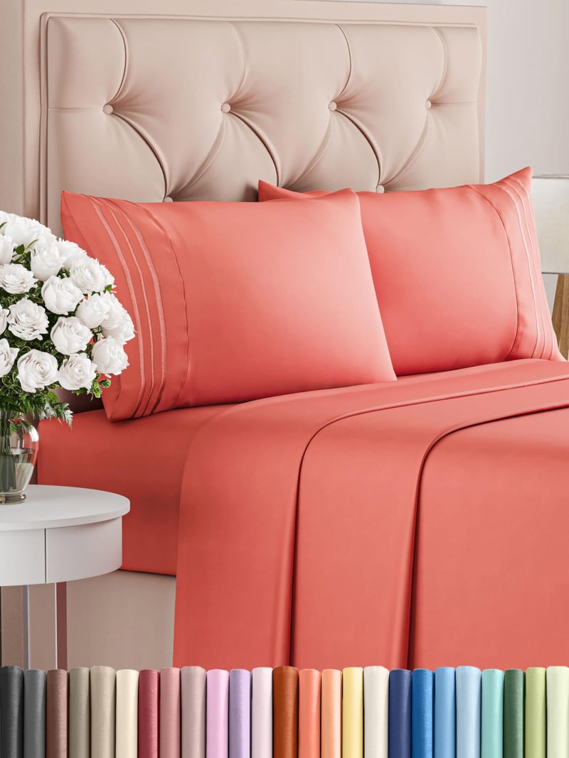 CGK Unlimited King Size 4 Piece Sheet Set  Comfy Breathable  Cooling Bed Sheets Set  Hotel Luxury Bedding for Women Men Kids  Teens  Deep Pockets Easy Secure Fit Soft and Wrinkle Free  OekoTex  Coral 