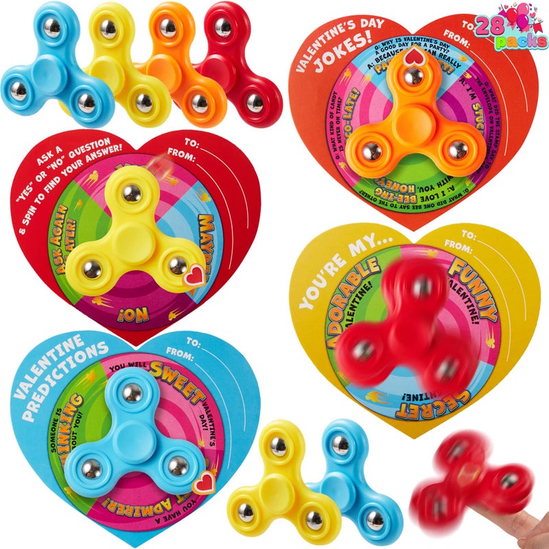 JOYIN 28 PCS Valentines Day Gifts Cards with Fidget Spinner Stress Relief Hand Finger Spinner Fidget Toy for Kids Valentines Party Favors for Classroom Exchange Toy School Prizes Exchange Gift - Image 2