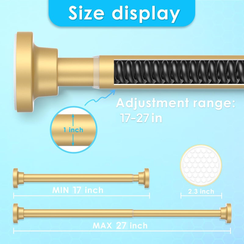 AIZESI Small Tension Rod 18 To 27 Inchï¼Œ1 - Inch Diameter Gold Tension Curtain Rod Small Tension Rod No Drilling, Anti - Slip, Anti - Rust Short Tension Rod - Image 2