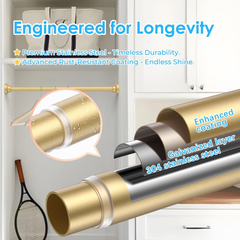 AIZESI Small Tension Rod 18 To 27 Inchï¼Œ1 - Inch Diameter Gold Tension Curtain Rod Small Tension Rod No Drilling, Anti - Slip, Anti - Rust Short Tension Rod - Image 4
