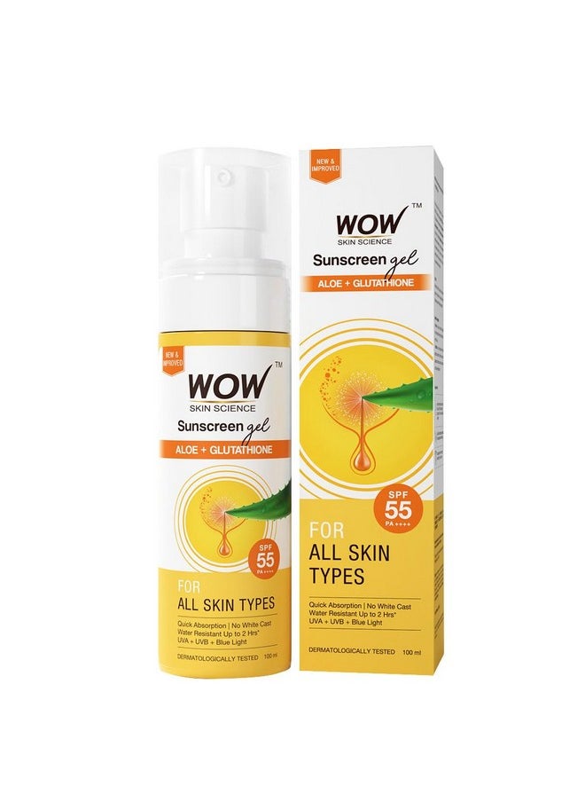 WOW Skin Science - Sunscreen Gel For All Skin Types | Spf 55 Pa++++ | With Glutathione & Aloe Vera Extract | Lightweight | Quick Absorbing | No White Cast | Uva & Uvb Protection | 100 Ml - Image 1