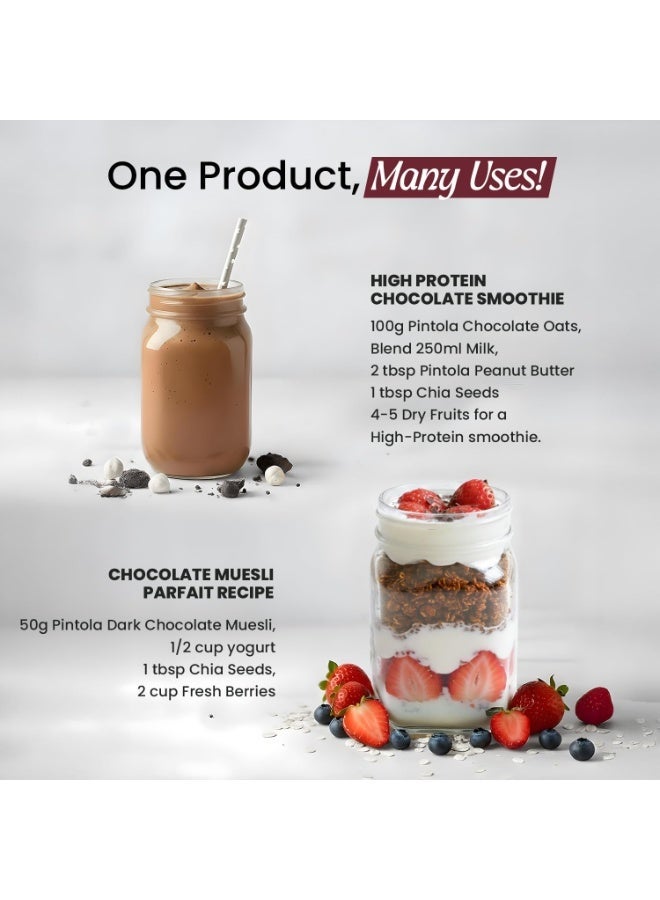 PINTOLA 24G Protein Added Muesli, Dark Chocolate 400g | 0% Refined Sugar | Gluten Free | Power of 5 Wholegrains | With Almonds, Seeds, Cranberries & Raisins | Sweetened with Organic Jaggery & Dates | Perfect Breakfast - Image 5
