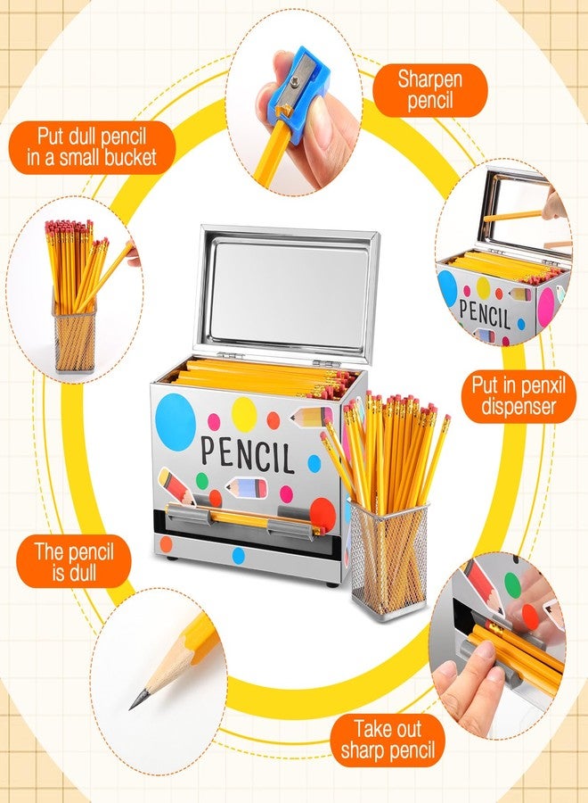 Mifoci 57 Pcs Pencil Dispenser Kit Stainless Steel Sharp and Dull Pencil Dispenser Metal Pencil Holder 50 Pencils 2 Pencil Sharpener 3 Sheet Stickers Straw Dispenser for Classroom Office - Image 4