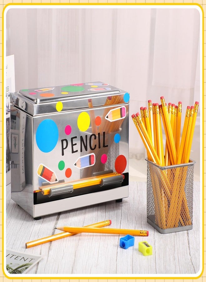 Mifoci 57 Pcs Pencil Dispenser Kit Stainless Steel Sharp and Dull Pencil Dispenser Metal Pencil Holder 50 Pencils 2 Pencil Sharpener 3 Sheet Stickers Straw Dispenser for Classroom Office - Image 5