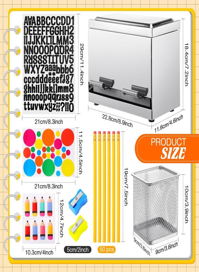 Mifoci 57 Pcs Pencil Dispenser Kit Stainless Steel Sharp and Dull Pencil Dispenser Metal Pencil Holder 50 Pencils 2 Pencil Sharpener 3 Sheet Stickers Straw Dispenser for Classroom Office - Image 2