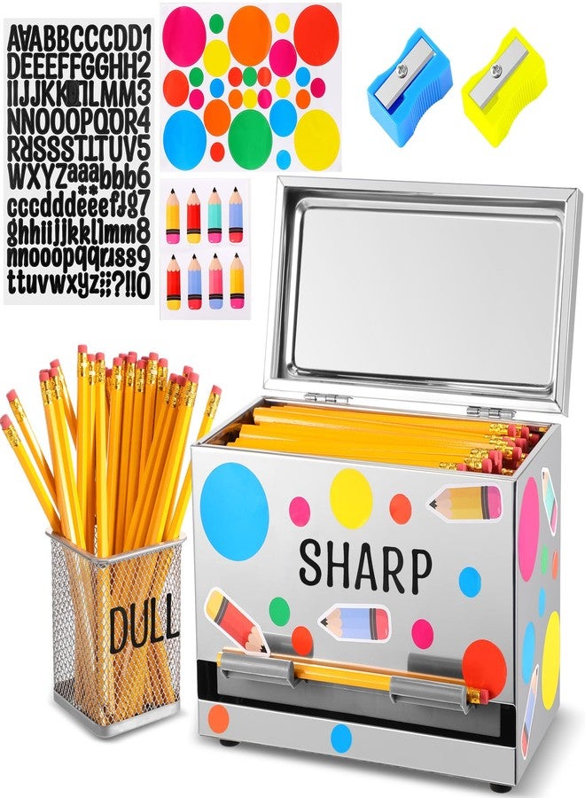 Mifoci 57 Pcs Pencil Dispenser Kit Stainless Steel Sharp and Dull Pencil Dispenser Metal Pencil Holder 50 Pencils 2 Pencil Sharpener 3 Sheet Stickers Straw Dispenser for Classroom Office - Image 1