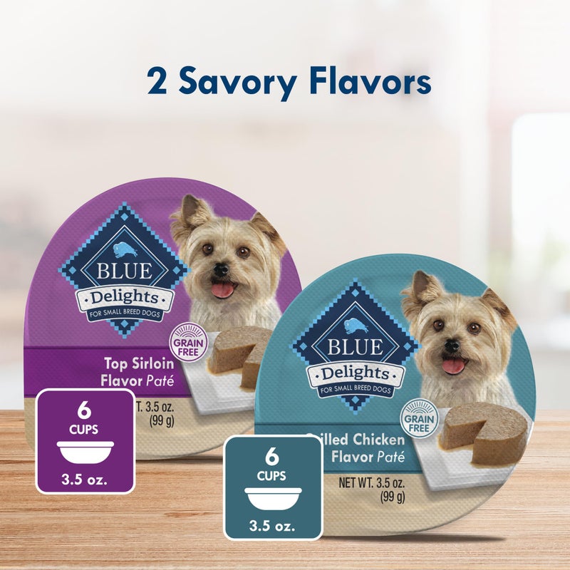 Blue Buffalo Delights Small Breed Natural Wet Dog Food Variety Pack, Top Sirloin PatÃ© and Grilled Chicken PatÃ©, 3.5-oz Cups, 12 Count - Image 3