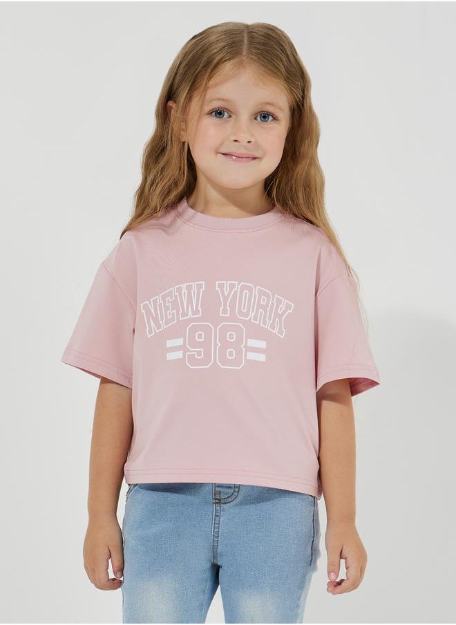 Styli Dropped Shoulder Printed Oversized Crop T-Shirt  - Image 1