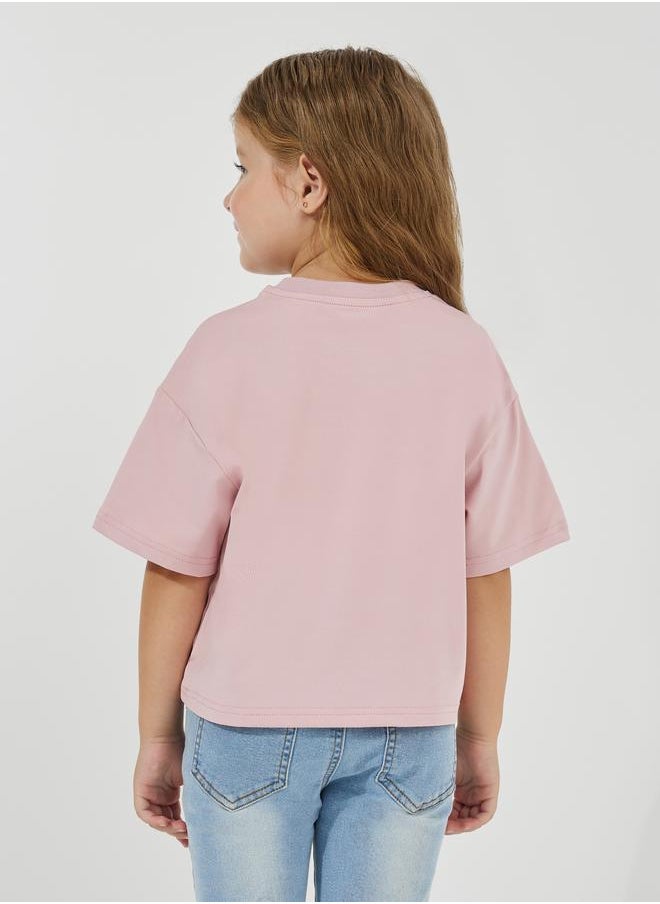 Styli Dropped Shoulder Printed Oversized Crop T-Shirt  - Image 4