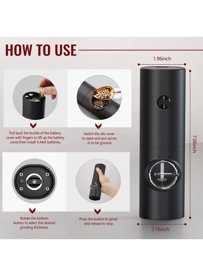 MJZ Electric Salt and Pepper Grinder, Automatic Pepper Grinder with LED Light Spices Shaker, Adjustable Ceramic Rotor for Coarse to Fine Grinding, Battery Powered Pepper Mills with Adjustable Coarseness, One-Handed Operation, Electric Black Pepper/Salt/Spice Grinder Ideal for Kitchen Outdoor BBQ - Image 5
