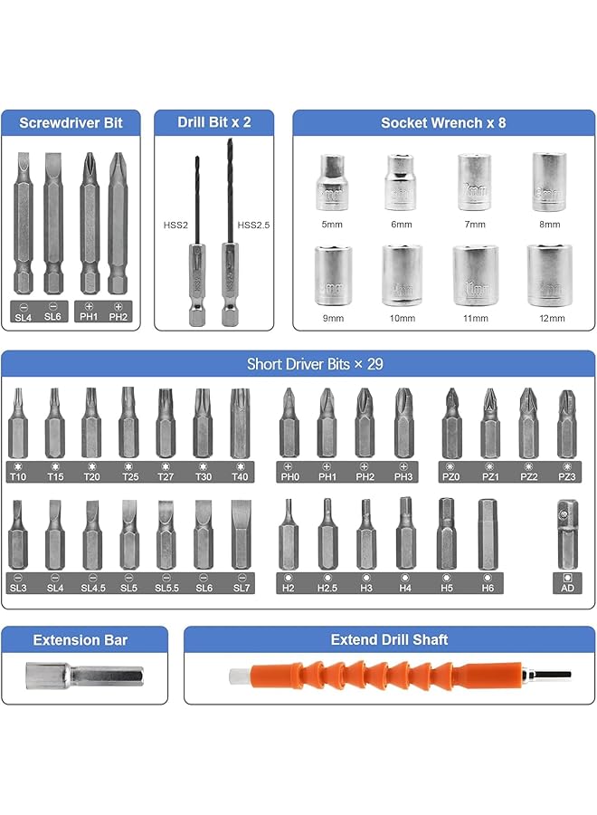 إيروريكس مفك براغي لاسلكي 47 في 1، مثقاب لاسلكي محمول 3.6 فولت، طقم مفك براغي كهربائي قابل لإعادة الشحن بمقبض مزدوج الوضع مع كابل USB وإضاءة LED للأدوات - Image 2