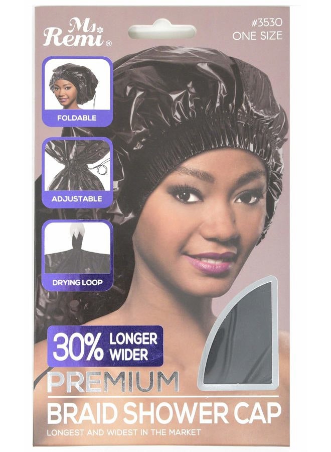 Annie Ms. Remi Premium Adjustable and Foldable Braid Shower Cap with Drying Loop (Black, 25" x 18.5") - Image 1
