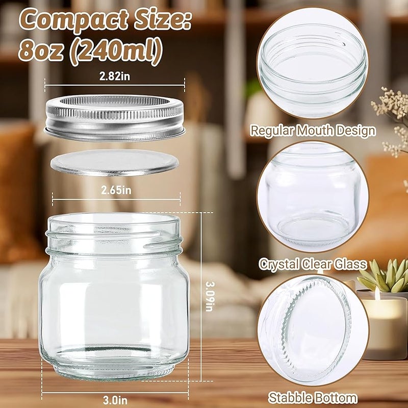 StarSide 8 oz Glass Mason Jars with Airtight Lids and Bands,30 Pack with Labels &Tags, Half Pint Canning Jars for Honey, Jam, Candies, Jelly, Spice, DIY Crafts & Wedding Favors - Image 3