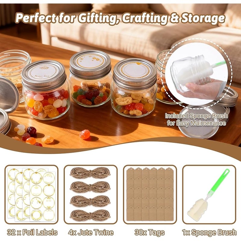 StarSide 8 oz Glass Mason Jars with Airtight Lids and Bands,30 Pack with Labels &Tags, Half Pint Canning Jars for Honey, Jam, Candies, Jelly, Spice, DIY Crafts & Wedding Favors - Image 4