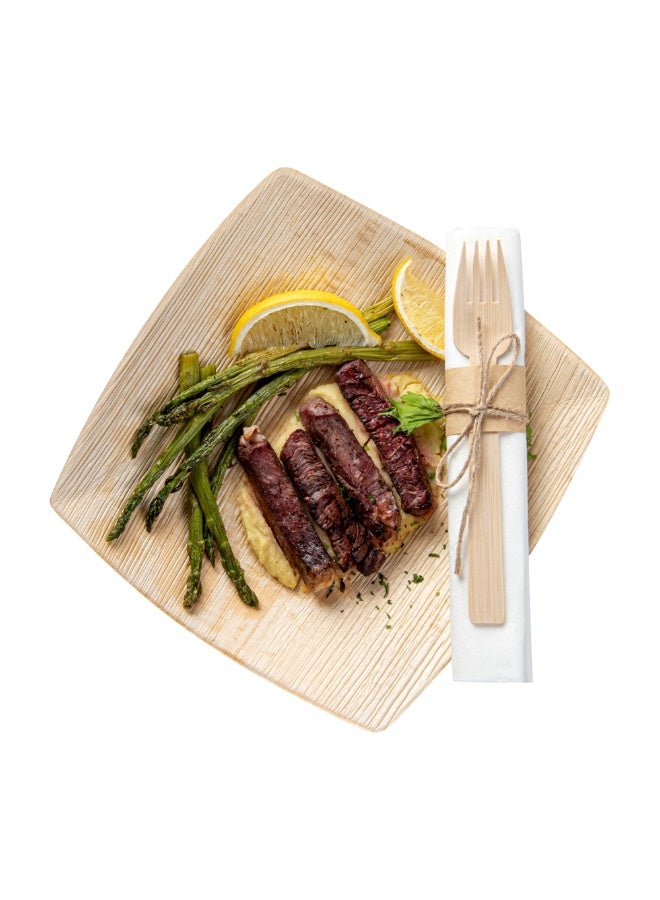 Restaurantware أدوات مائدة مسطحة قابلة للتصرف بطول 6.75 بوصة، 100 مجموعة من أدوات المائدة الخشبية الصديقة للبيئة - تشمل مجموعات أدوات المائدة الشوك/السكاكين/المناشف، مجموعات أدوات المائدة الفاخرة من الخيزران، للحفلات، النزهات، أو حفلات الزفاف - Image 2