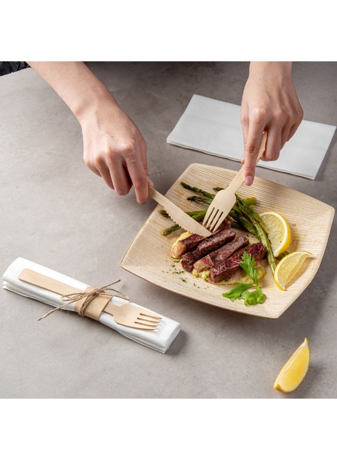 Restaurantware أدوات مائدة مسطحة قابلة للتصرف بطول 6.75 بوصة، 100 مجموعة من أدوات المائدة الخشبية الصديقة للبيئة - تشمل مجموعات أدوات المائدة الشوك/السكاكين/المناشف، مجموعات أدوات المائدة الفاخرة من الخيزران، للحفلات، النزهات، أو حفلات الزفاف - Image 5