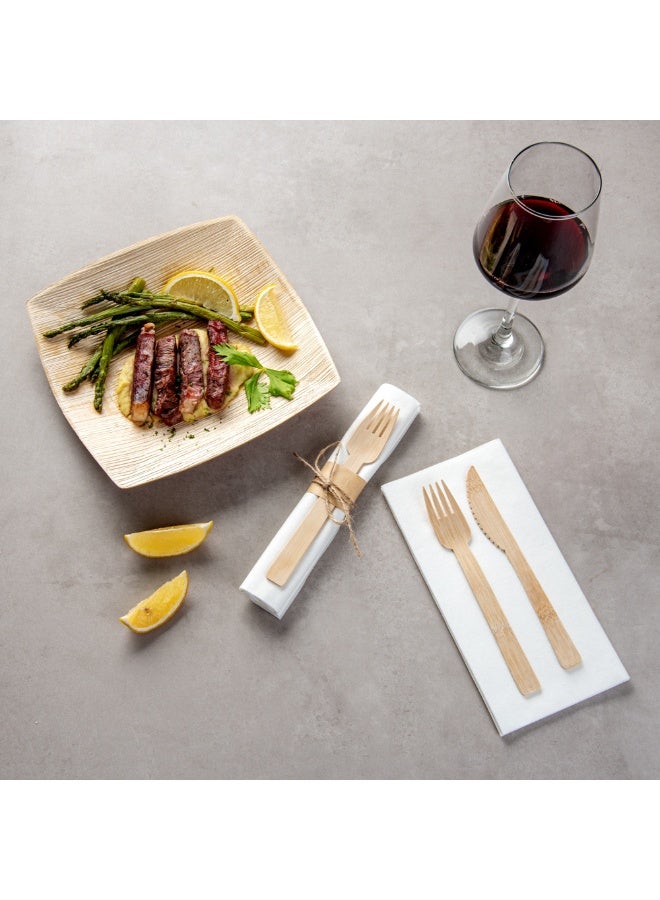 Restaurantware أدوات مائدة مسطحة قابلة للتصرف بطول 6.75 بوصة، 100 مجموعة من أدوات المائدة الخشبية الصديقة للبيئة - تشمل مجموعات أدوات المائدة الشوك/السكاكين/المناشف، مجموعات أدوات المائدة الفاخرة من الخيزران، للحفلات، النزهات، أو حفلات الزفاف - Image 3
