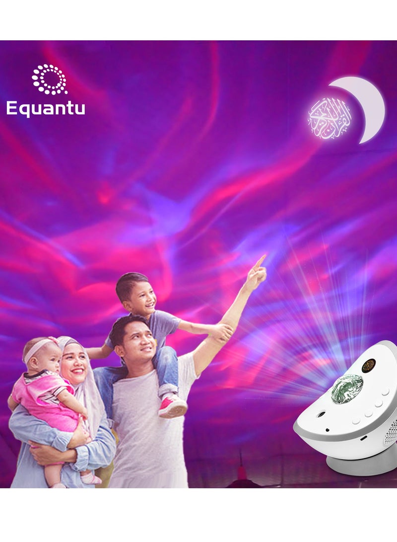 Equantu Starry Sky Water Ripple Laser Projection Lamp Portable Mini Quran Speaker White - Image 2